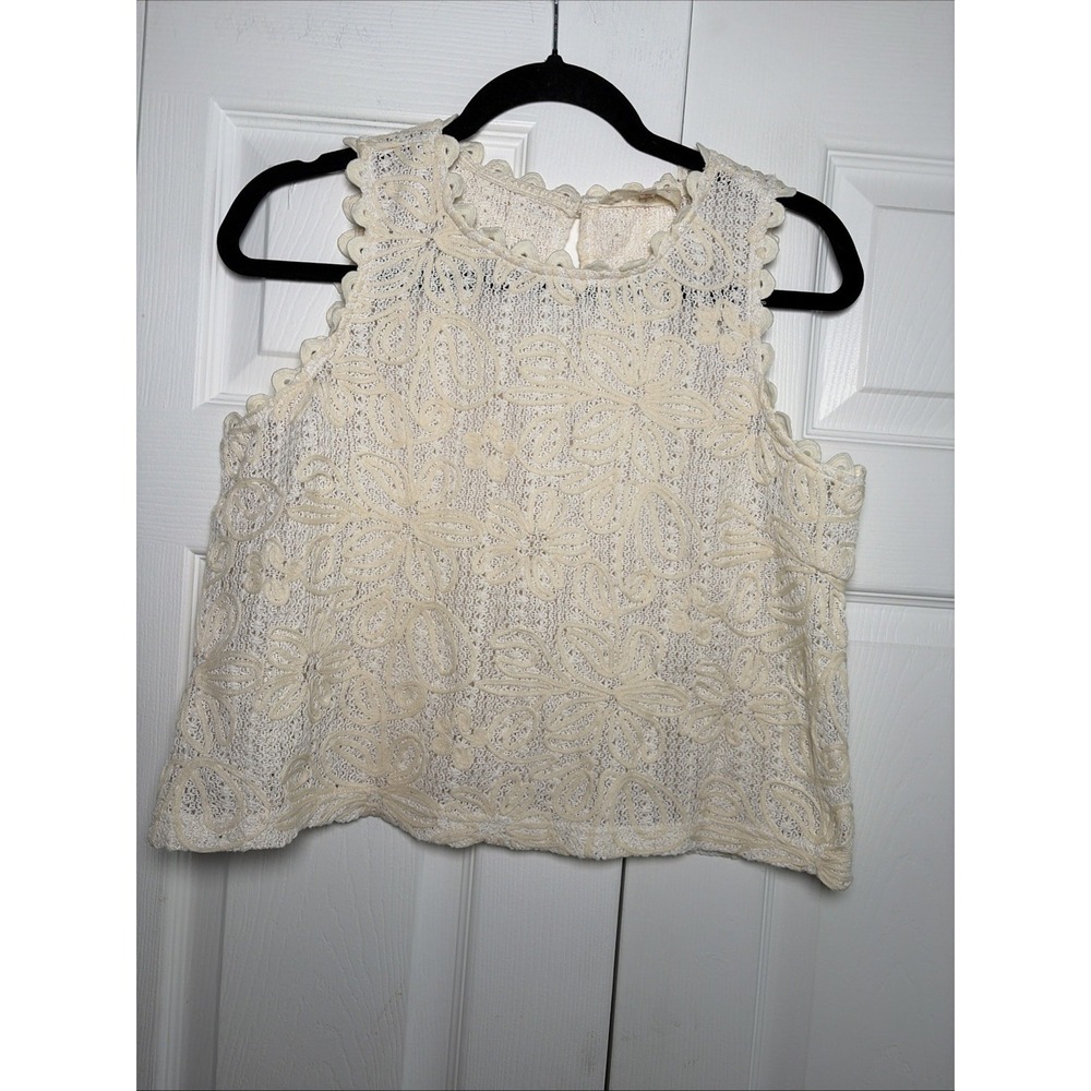 Solitaire Floral Crochet Tank Top Womens Size Medium Cream Boho Lace Sleeveless